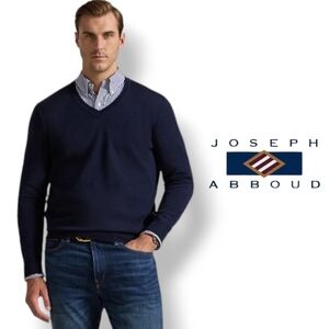 Joseph Abboud Big and Tall Merino Wool Navy V-Neck Sweater